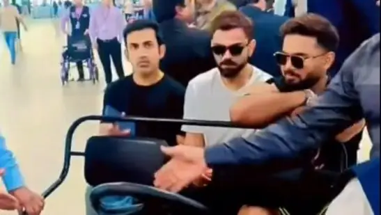 Star Indian cricketers Virat Kohli, Gautam Gambhir, and Rishabh Pant turn heads as they are spotted taking a buggy ride together at Delhi airport