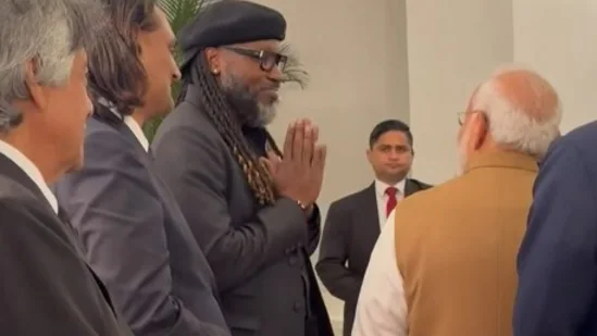 Chris Gayle warmly greets PM Modi with 'Namaste' and is delighted by the friendly pat in return