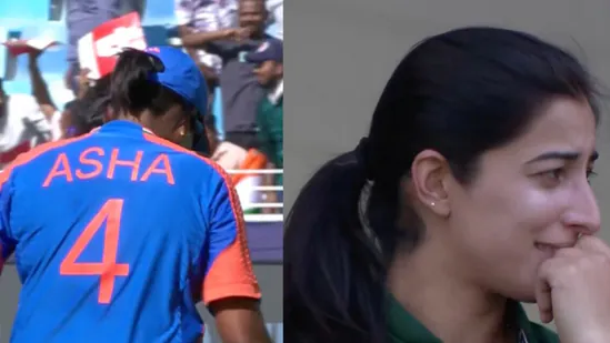 Pakistan cricketer Aliya Riaz hilariously conceals her face after India's Asha Sobhana's drop catch