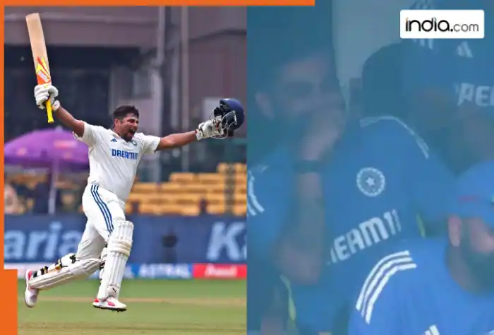 An amusing scene: Virat Kohli can't help but laugh at Sarfaraz Khan's ton celebration, years apart - WATCH Video