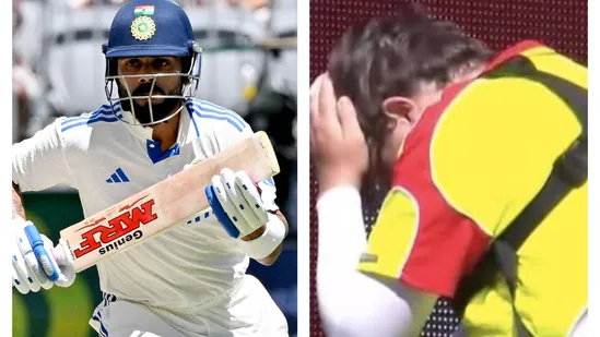 Virat Kohli Pauses Match after His Powerful Six Strikes Security Guard on the Head; Worried Australian Players and Physio Quickly Respond